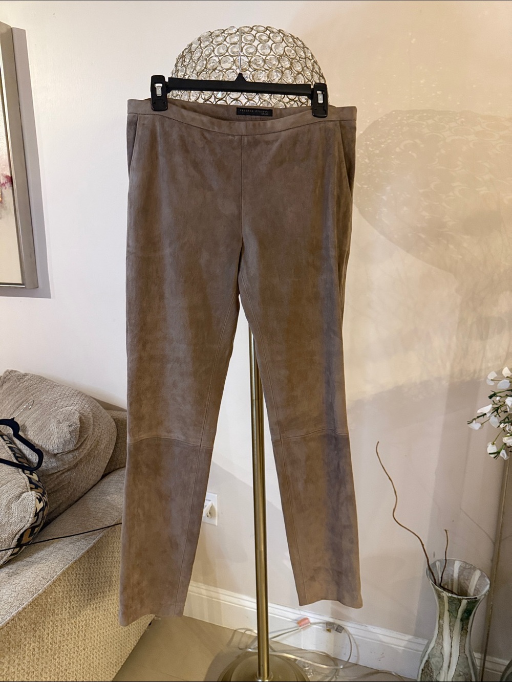 Fabiana Filippi Taupe Suede-Look Straight Leg Pants size M